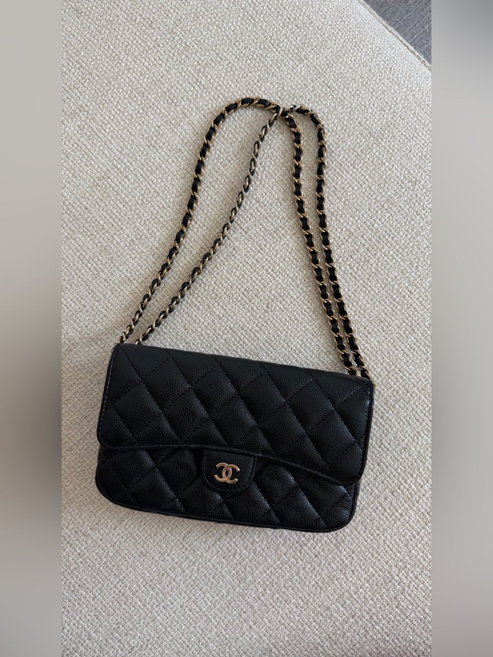 CHANEL Classic Flap Phone Holder with Chain Quilted Caviar